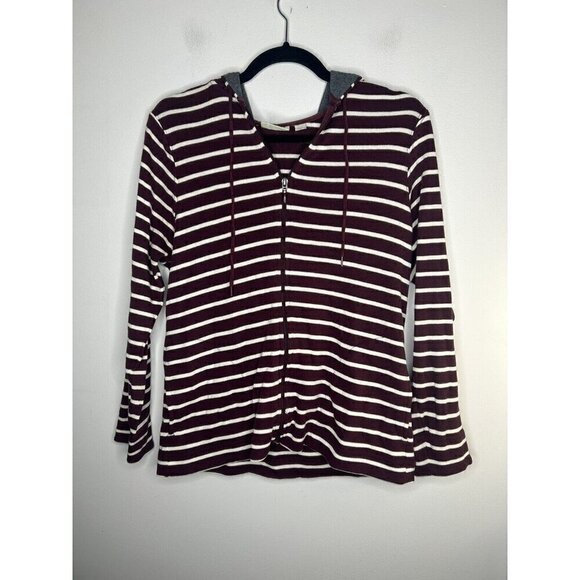 L.L. Bean Zip-up Jacket Maroon White Striped Women’s Vintage Size Medium Petite - Picture 1 of 12